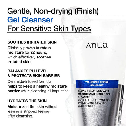Anua – 8 Hyaluronic Acid Moisturizing Gentle Gel Cleanser, 150ml