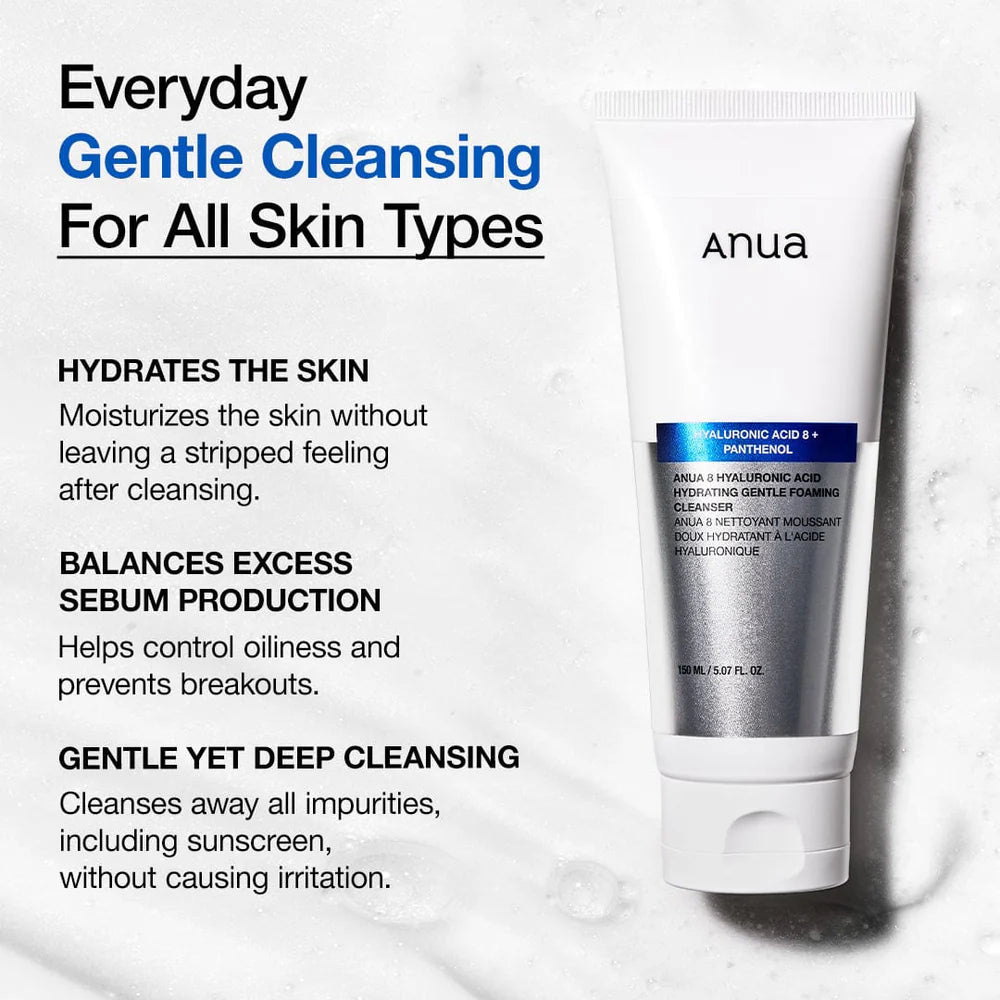 Anua – 8 Hyaluronic Acid Hydrating Gentle Foaming Cleanser, 150ml