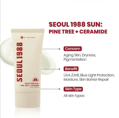 K-SECRET – SEOUL 1988 Sun Pine Tree + Ceramide SPF50+ PA++++, 50ml